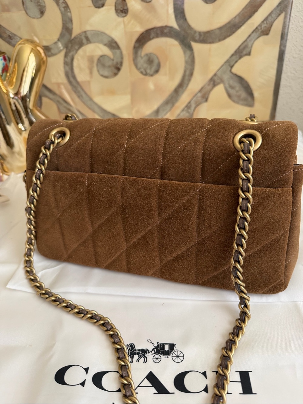 Coach Quilted Tabby 26 Cedar Suede Shoulder Bag with Gold Hardware - Picture 6 of 17